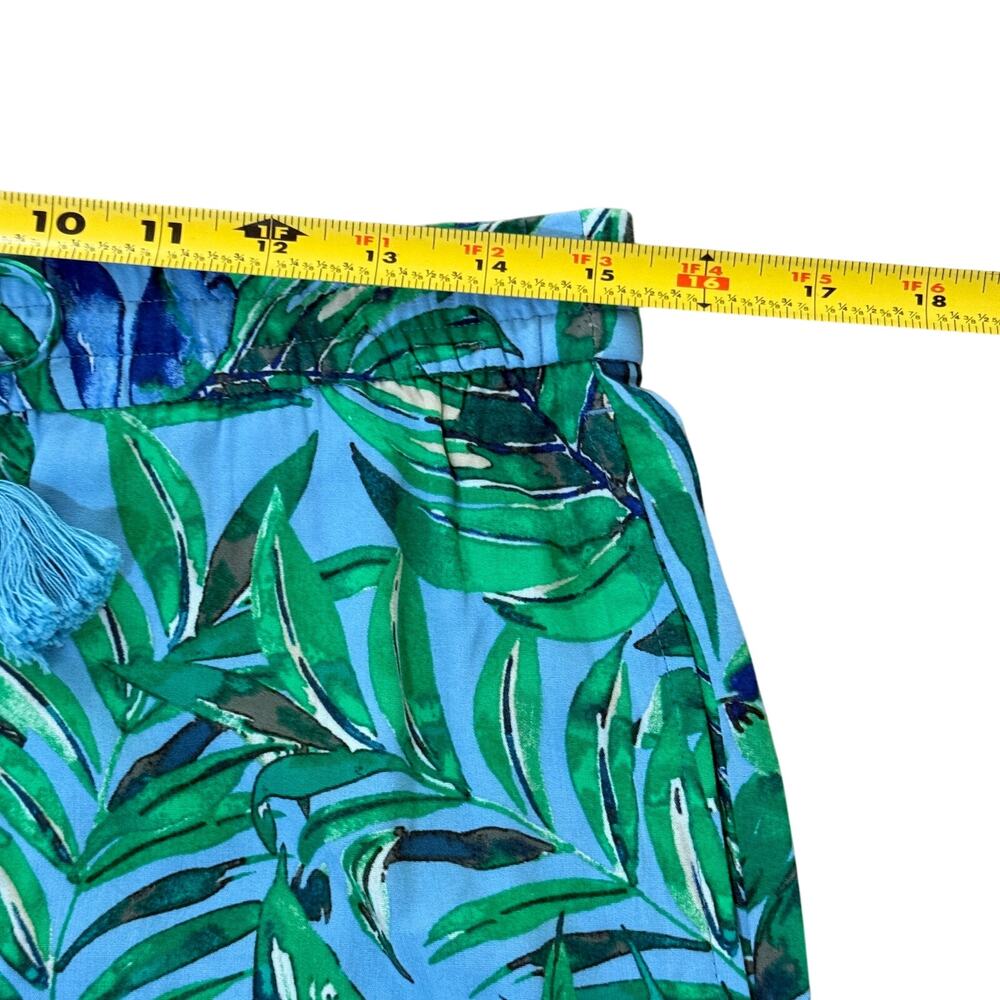 J. Jill Pull-On Shorts Small Blue Green Tropical Leaf Print Pockets Rayon Tassel - Picture 8 of 10